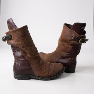 A.S.98 Women’s Italian Leather Moto Boots EU 39/US8.5 Artfully Distressed Suede